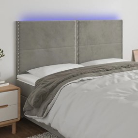 Testiera A Led Grigio Chiaro 180x5x118/128 Cm İn Velluto /