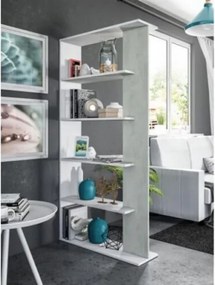 Libreria legno moderna 5 ripiani altezza 180 cm bianco e cemento