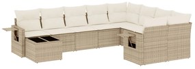 Set divano da giardino 10 pz con cuscini beige in polyrattan