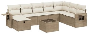 Set divano da giardino 9 pz con cuscini beige in polyrattan