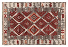 Tappeto in lana intrecciata a mano rosso grigio 200x60 cm Kilim