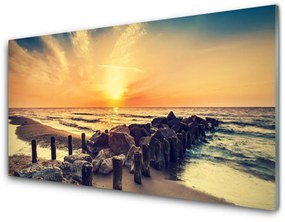 Quadro acrilico Spiaggia del frangiflutti del mare occidentale 100x50 cm