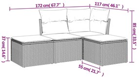 Set divano da giardino 4pz con cuscini grigio chiaro polyrattan