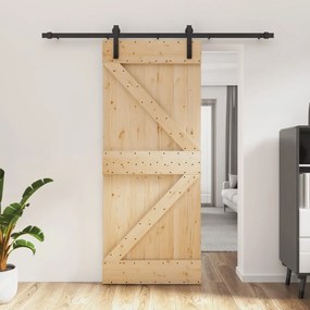 Porta Scorrevole Con Set Hardware 85x210 Cm Legno Massello Pino /