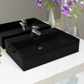 Lavandino Con Foro Rubinetto Ceramica Nero 60,5x42,5x14,5 Cm /