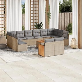 Set divano da giardino 13 pz con cuscini beige in polyrattan