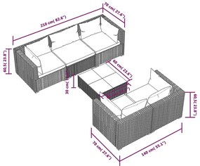 Set Divani da Giardino 6 pz con Cuscini in Polyrattan Grigio