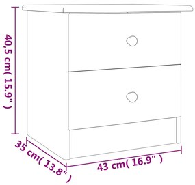 Comodino ALTA Bianco 43x35x40,5 cm in Legno Massello di Pino