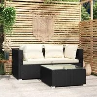 Set Divani da Giardino 3 pz con Cuscini Nero in Polyrattan 317488