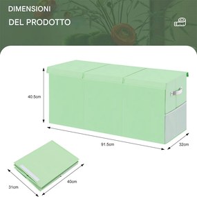 Box Contenitore per Giocattoli 91,5x32x40,5 cm Pieghevole 3 Scomparti 118L in TNT Verde...