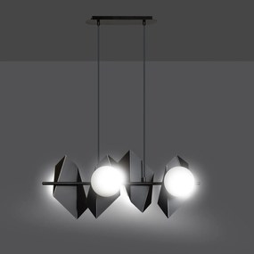 Lampadario 4 Luci Moderno Parvati In Acciaio Nero E Sfere Vetro Opalino