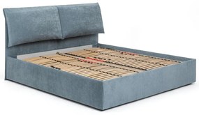 Letto matrimoniale imbottito blu con contenitore, materasso e rete inclusi 160x200 cm Thessa Pillow – Bonami Selection