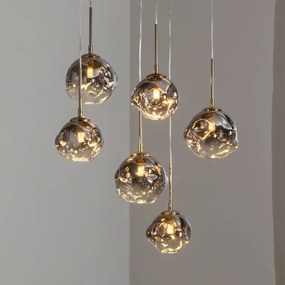 Lucea Lampada a sospensione Herman, a 6 luci, color oro, Ø 57 cm, vetro