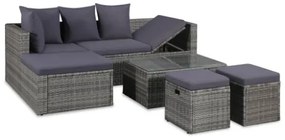 Set Divani da Giardino 4 pz con Cuscini in Polyrattan Grigio