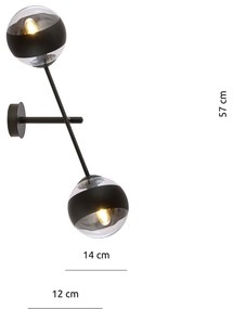 Applique Contemporaneo Yama Acciaio Nero 2 Luci E14 Ip20