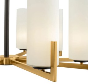 Lampadario Contermporaneo Fortano 10 Luci Metallo Ottone Diffusori Vetro Bianchi