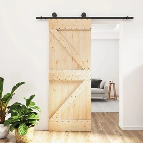 Porta Scorrevole Con Set Hardware 70x210 Cm Legno Massello Pino /