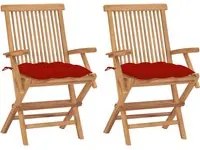 Sedie da Giardino con Cuscini Rossi 2 pz in Massello di Teak 3062508