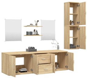 Set mobili da bagno 7 pz rovere in legno multistrato