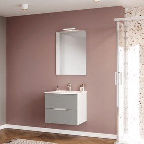 Mobile Bagno Sospeso 60 Cm Due Cassetti Specchio Con Lampada Led 80x60 Cm Savini Due "Iris"