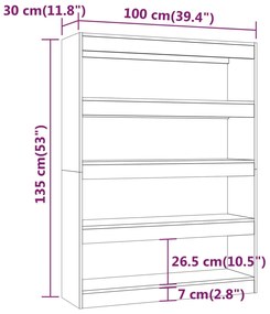 Libreria/Divisorio Rovere Marrone 100x30x135 cm