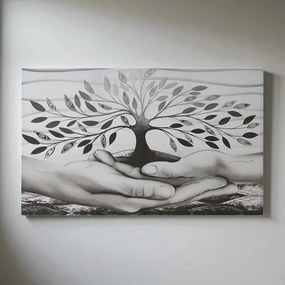 Quadro tela moderno 80x160 cm Albero Della Vita con dettagli in argento