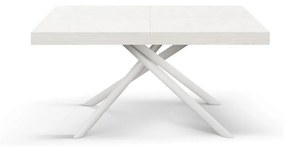 Tavolo CARRARA in legno, finitura bianco frassinato e base in metallo verniciato bianco, allungabile 140&#215;90 cm &#8211; 220&#215;90 cm
