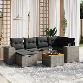 Set Divani da Giardino 7 pz con Cuscini Grigio in Polyrattan