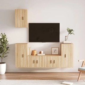 Set di mobili porta tv 5 pz rovere sonoma in legno multistrato