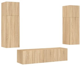 Mobili tv a muro con led 6pz rovere sonoma legno multistrato