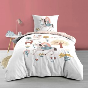 Set copripiumino e federa da bambini bianco/rosa in cotone per letto singolo 140x200 cm Lilibelle – douceur d'intérieur
