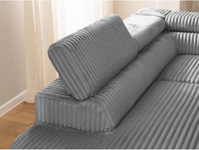 Divano angolare grigio (con penisola a sinistra/a L) con rivestimento in velluto a coste Marbeya – Ropez