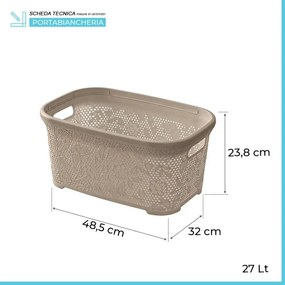 Cestino portabiancheria moderno in plastica tortora con capienza 27 lt