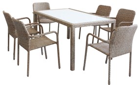 AXONA - set tavolo in alluminio e teak cm 150 x 90 con 6 poltrone Axona