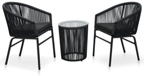 Set da Bistrot 3 pz con Cuscini in Polyrattan Nero