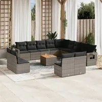 Set Divani da Giardino 14pz con Cuscini in Polyrattan Grigiocod mxl 90619