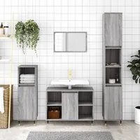 Set Mobili da Bagno 3 pz Grigio Sonoma in Legno Multistrato 3190297