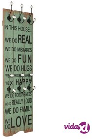 vidaXL Appendiabiti da Parete con 6 Ganci HAPPY LOVE 120x40 cm