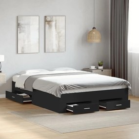 Giroletto Con Cassetti Nero 140x190 Cm İn Legno Multistrato /