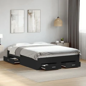 Giroletto Con Cassetti Nero 140x190 Cm İn Legno Multistrato /