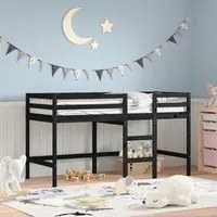 Letto Soppalco con Scala Bambini Nero 90x200cm Massello Pino 835891