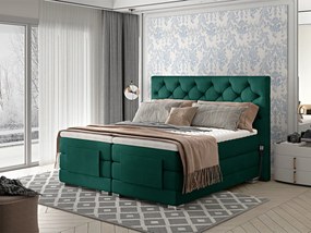 Letto motorizzato matrimoniale boxspring Manhattan - 160 x 200 cm , Tessuto verde scuro