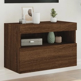 Mobile Tv A Parete Con Luci Led Rovere Marrone 60x30x40 Cm /