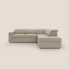 Kronos Divano angolare con poggiapiedi estraibile e pouf contenitore mobile in microfibra impermeabile T11 tortora