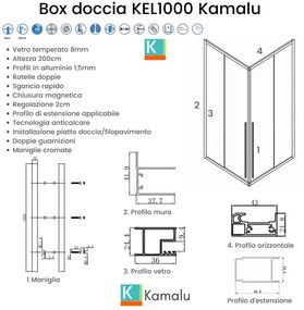 Kamalu - box doccia 80x130 angolare doppio scorrevole vetro 8mm altezza 200h | kel1000