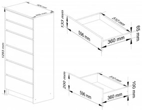 Cassettiera Moderna 60x40x130 Cm 6 Cassetti Bianco E Rovere Effetto Legno Artika