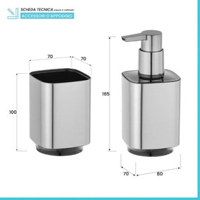 Set accessori bagno con dispenser e porta spazzolino color argento satinato e nero Lumina