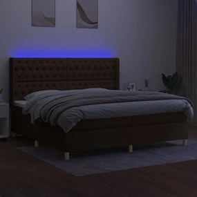 Letto a Molle Materasso e LED Marronescuro 200x200cm in Tessuto