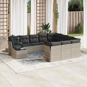 Set divani da giardino 11 pz con cuscini in polyrattan grigio