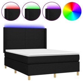 Letto a Molle con Materasso e LED Nero 140x200 cm in Tessuto